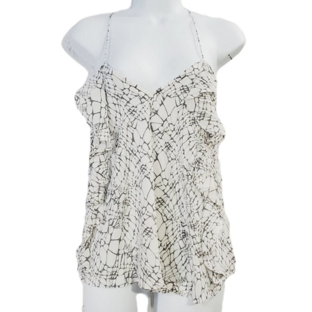 Anthropologie Greylin Silk  ruffle V neck tank top size small